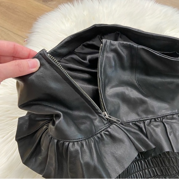 Maje Jupia Smocked Ruffled Mini Skirt soft lamb leather size 36 - Picture 5 of 11